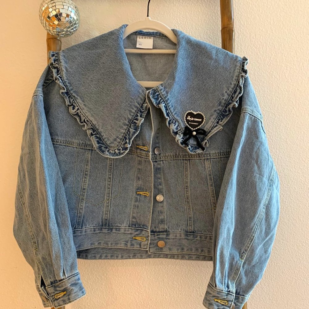 Peter Pan Collar Ruffle Long Sleeve Denim Jacket